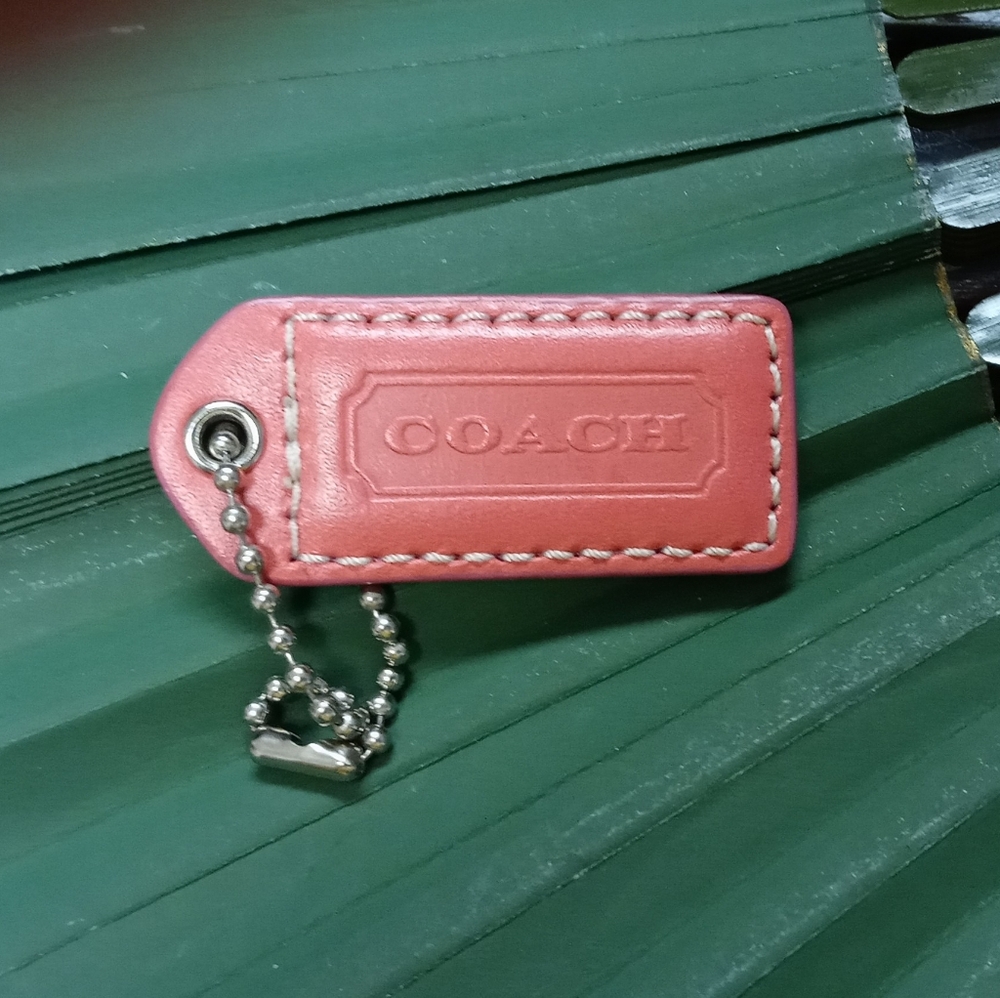 Coach Pink Leather Hang Tag Key Fob on Chain